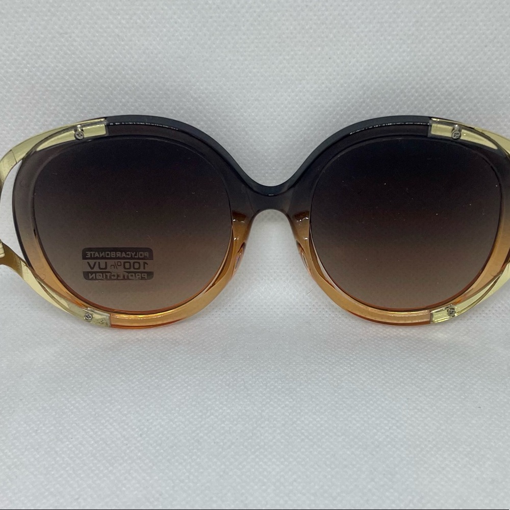 Luxe Unisex Fashion Eyewear Sunglasses Brown & Gold With Red & Green Accent..New - Picture 10 of 14